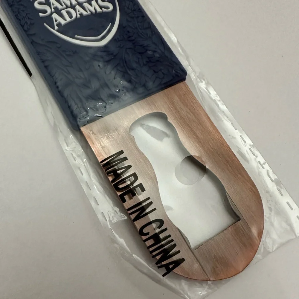 Samuel Adams Flat Metal Bottle Opener Brushed Finish With Textured Grip Blue